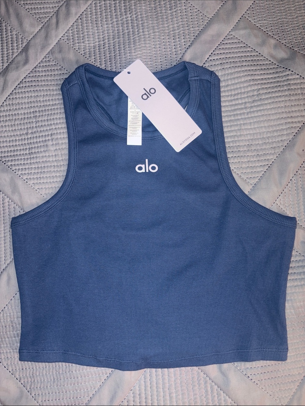 ALO Yoga Ribbed Crop Tank Top — Slate Blue